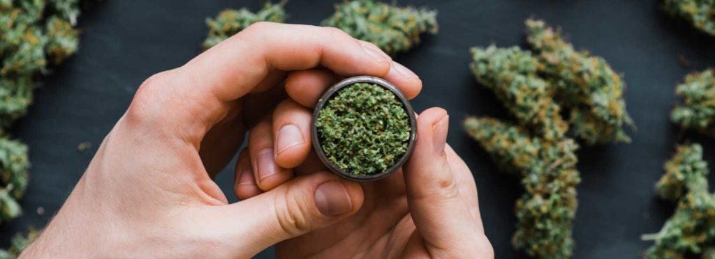 Picture of a person holding a grinder with weed